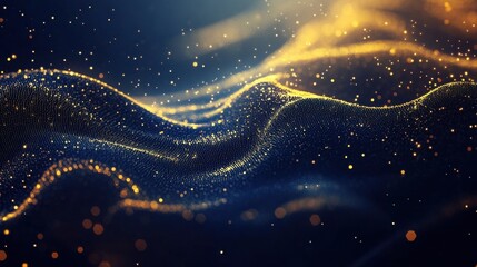 Wall Mural - Abstract Waves of Gold Particles on Dark Background for Visuals