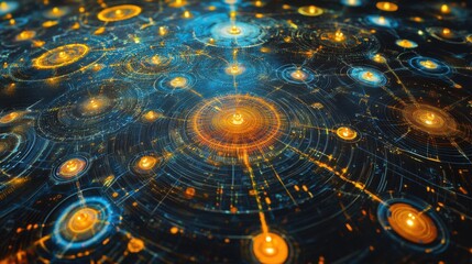 Wall Mural - abstract digital network with stellar connections and glowing orbs