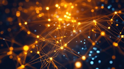 Wall Mural - Abstract Network Connections with Bright Orange and Blue Particles
