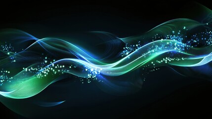 Wall Mural - Colorful Abstract Waves with Sparkles on Black Background