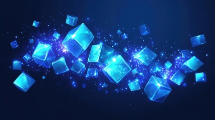 Wall Mural - Vibrant Blue Ice Cubes with Sparkles on Dark Background