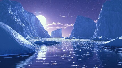 Wall Mural - Arctic Serenity: A Moonlit Glacial Landscape