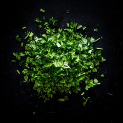 Sticker - Freshly chopped parsley on dark surface - close-up of green herb