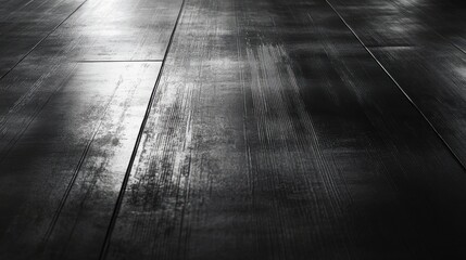 Wall Mural - Dark Textured Wooden Floor with Subtle Light Reflection