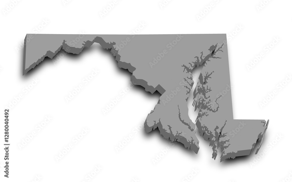 Maryland Map. 3d Map of Maryland state with color. United State of ...