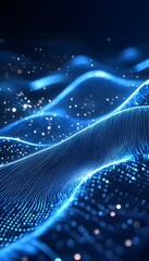 Wall Mural - a glowing blue digital rendering depicting wavy abstract shapes