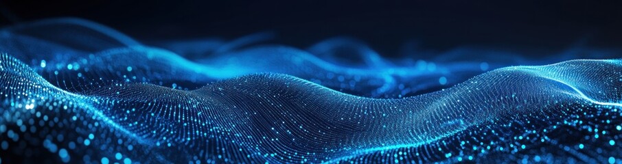 Wall Mural - Abstract blue wave background with glowing particles.