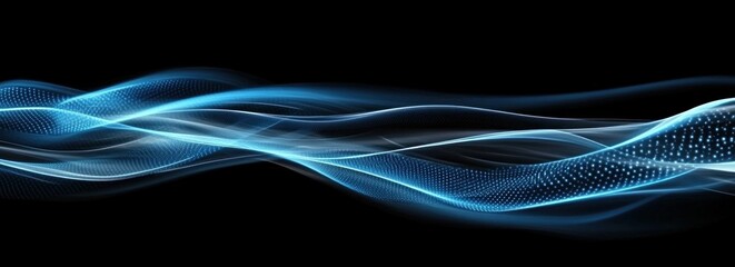 Wall Mural - abstract blue wave flowing on black background.