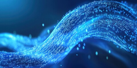 Wall Mural - Abstract blue wave of glowing data particles.