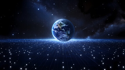 Wall Mural - earth floating in space with galactic background