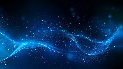 Wall Mural - abstract blue waves with glowing particles
