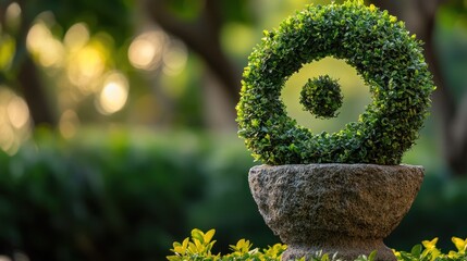 Canvas Print - Ornate topiary in stone pot, garden setting.