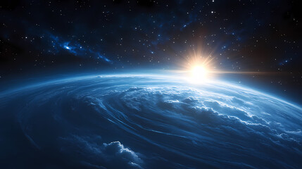 Wall Mural - majestic earth from space: clouds, stars, and a radiant glow