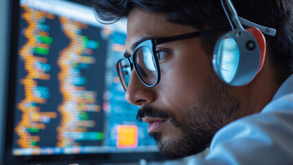 a programmer is working in front of a computer with coding
