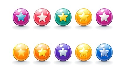 Colorful star icons on glossy balls
