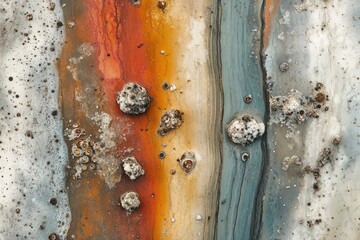 Wall Mural - Striking abstract image showcasing vibrant, layered rock formations with textured mineral deposits.