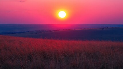 Wall Mural - Sunset Prairie Grassland Horizon Landscape