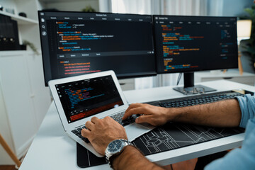 cropped typing hands photo in it developer working software development coding on laptop with creati