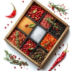 Wall Mural - Assorted spices and herbs in wooden box