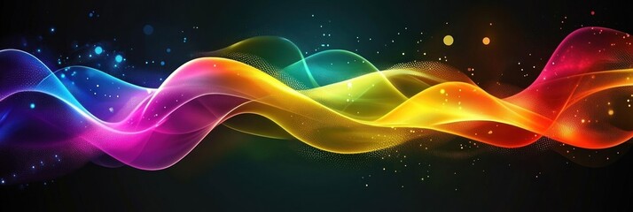 Wall Mural - Abstract colorful wave flowing in dark background.