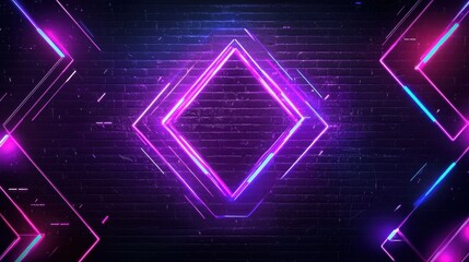 Wall Mural - futuristic neon diamond shapes with glowing effects on dark background for use in technology, events