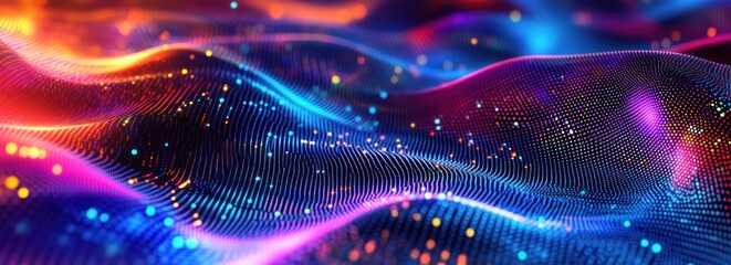 Wall Mural - Abstract colorful wave with glowing particles.
