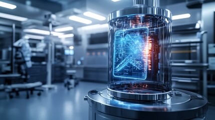 Fototapete - Innovative holographic diagnosis display high-tech medical digital interface in advanced facility environment