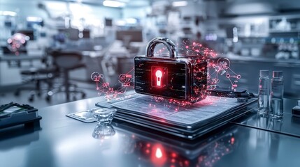 Poster - Futuristic digital lock design with secure features in a high-tech laboratory environment