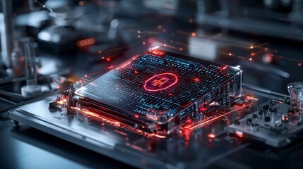 Fototapete - Digital shielding advanced cyber protection for media technology lab digital art futuristic environment close-up view