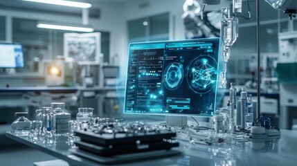 Leinwandbilder - High-tech medical labs advanced holographic dashboards for innovative data management solutions