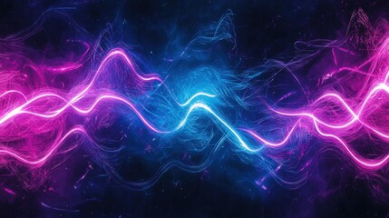 Wall Mural - abstract neon light waves in purple and blue colors with glowing effect for digital backgrounds and 