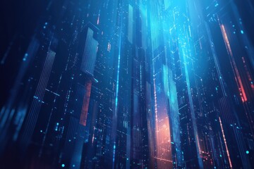 Wall Mural - Abstract digital city glowing at night.