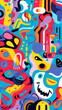 © yonshan - cartoon characters stylized in a clean and contemporary graphic style pattern geometric shapes design poster background