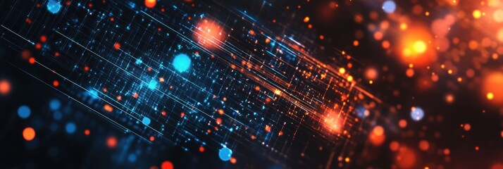 Wall Mural - abstract digital data stream with glowing particles.