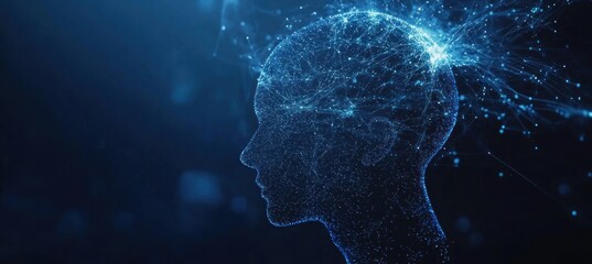 Wall Mural - Abstract digital head with glowing brain.