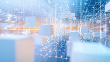 Wall Mural - Abstract digital network with glowing cubes.