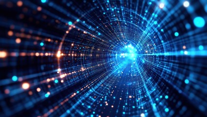 Wall Mural - Abstract digital tunnel with glowing particles.
