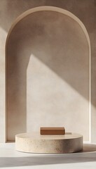 Poster - a minimalist display featuring an archway and platform with object