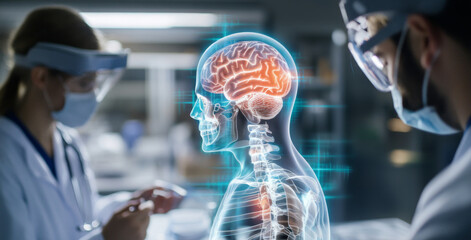 Aufkleber - Interns actively study human anatomy, focusing on brain structure and function. They utilize advanced technology to enhance their understanding of medical concepts in a training environment.