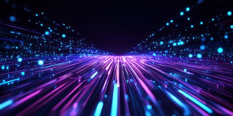 Wall Mural - Abstract futuristic digital highway with glowing lines and particles.