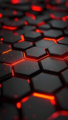 Wall Mural - glowing red geometric hexagons create a futuristic digital aesthetic