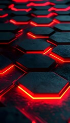 Wall Mural - red lit hexagon shapes creating interesting surface patterns