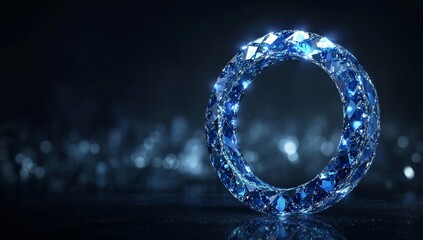 Poster - Blue glowing ring on dark surface with bokeh background