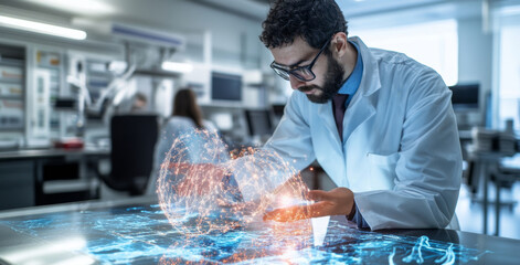 Aufkleber - Interns in lab coats actively participate in cutting-edge research, manipulating holographic displays to analyze data. This collaborative environment fosters innovation and medical advancements.