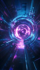 Wall Mural - futuristic tunnel with glowing concentric circles and vibrant colors