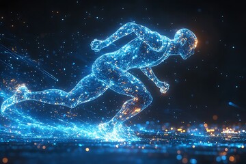 Wall Mural - male figure in sprinting pose on abstract low poly background