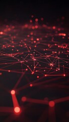Wall Mural - illuminated red lines and dots create a network effect on dark background