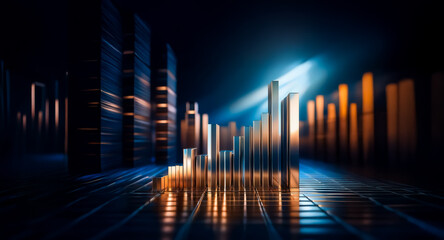 Wall Mural - abstract urban nightscape with blurred buildings creates a dynamic, futuristic scene. blue and orang