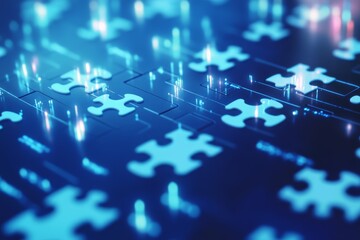 Poster - Abstract digital puzzle pieces on circuit board background