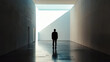 © iri.madrid.art - Exploring minimalist architecture on international museum day. Man in a museum standing in front of a painting. Back view